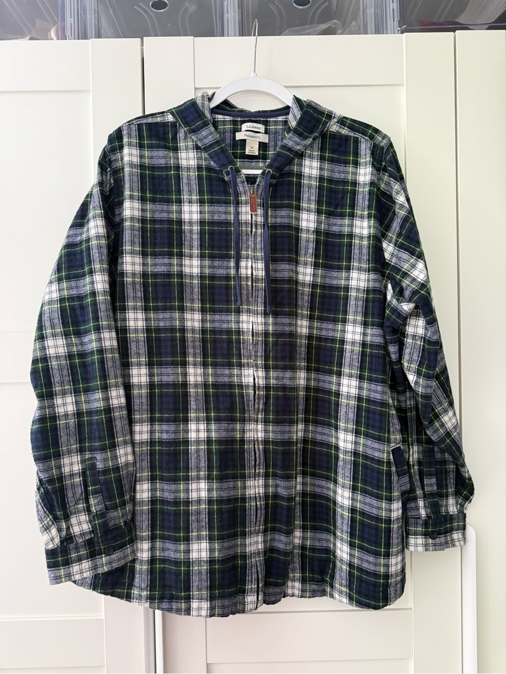 L.L. Bean Plus Navy, Green & White Plaid Zip Jacket 3X